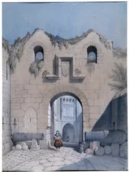 Vue de la porte du boulevard. Mont Saint Michel. Dessin par Emile Sagot. Musée Municipal d