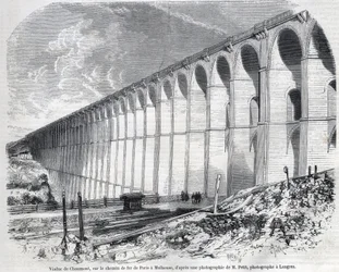 Viaduc de Chaumont sur la ligne de chemin de fer de Paris à Mulhouse. Gravure d