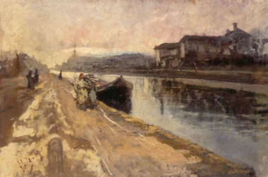 Gens du peuple le long du canal Naviglio