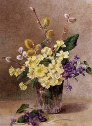 Fleurs de printemps (dont branches de saule). Peinture de Emma Cooper (1837-1912) Collection privee.