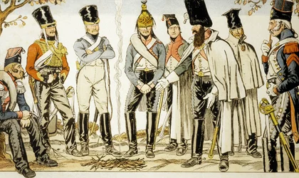 Armée Française 1810 de gauche à droite cheval-léger lancier Houzard-cavalier Dutrain Dragon