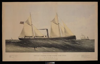Canonnière à double hélice des États-Unis. Spirea. Construite par Saml H Pouk Fairhaven Conn. 1864... (lithographie, colorée)