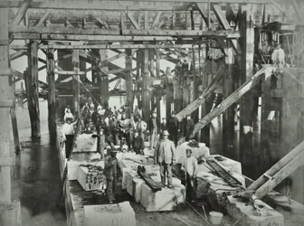 Pont de Blackfriars : ouvriers de construction, 1869