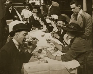 Déjeuner de Derby Day, gravure de Horace W. Nichols, vers 1910 (photogravure)