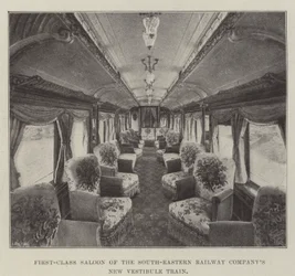 Salon de première classe du nouveau train vestibule de la South-Eastern Railway Company
