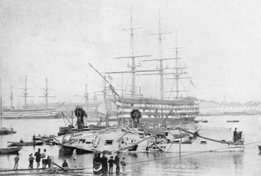 HMS Victory dans le port de Portsmouth, vers 1870