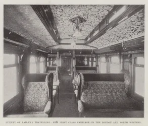 Luxe du voyage en train, nouvelle voiture de première classe sur le London and North Western
