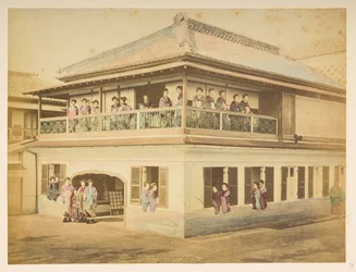 Prostituées au bordel Shinpuro, Takashima-cho, Yokohama, Photographe : Stillfried, Raimund von Lucas Collection : Enregistrement photographique du tour du monde de Charles James et Morton P, Lucas