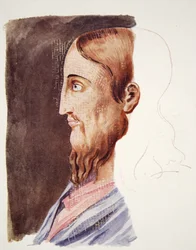 Portrait du Christ du 2ème siècle des catacombes romaines, dessin attribué à T. Heaphy, reproduit dans The Outline of History de H.G. Wells, Londres