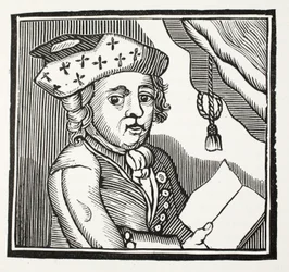 Bref récit des aventures de M. Bamfyeld Moore Carew, illustration tirée de Chap-books of the Eighteenth Century de John Ashton, publiée en 1882