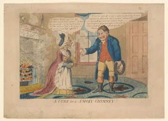 Un remède pour une cheminée enfumée!!, dessiné par G. M. Woodward, 1808