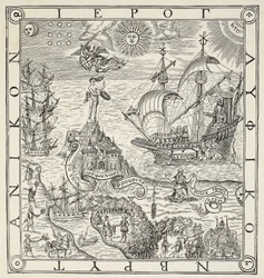 Un hiéroglyphe de la Grande-Bretagne, frontispice de General and Rare Memorials pertayning to the perfecte Arte of Navigation par John Dee (1527-1609), 1577