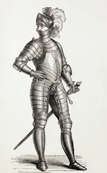 Un chevalier en armure complète au 15ème siècle, c.1880