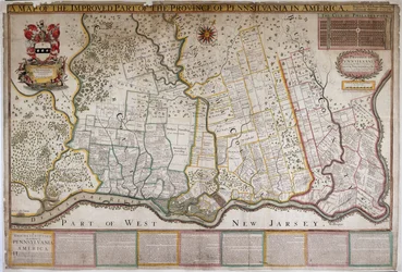 Carte de la partie améliorée de la province de Pennsylvanie en Amérique, par Thomas Holme
