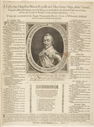 Une liste de navires navals avec portrait du comte de Warwick