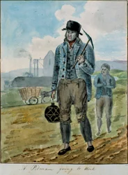 Un mineur allant travailler (aquarelle sur papier)