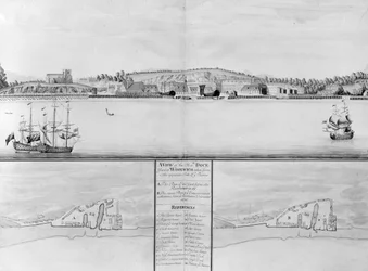 Vue du chantier naval de Sa Majesté à Woolwich prise du côté opposé de la Tamise
