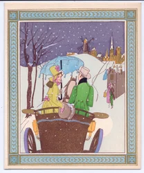 Carte de Noël française pochoir colorée à la main d