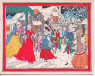 Carte de Noël française pochoir colorée à la main d