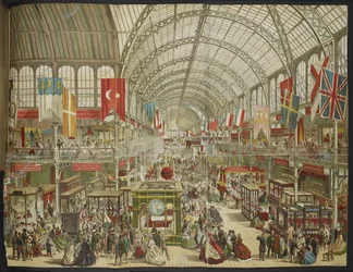 Add. 35255, La Grande Exposition au Crystal Palace, montrant les drapeaux de diverses nations