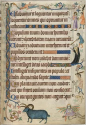 Add. 42130, f.169, Psaume 93, scènes de meurtre, du Psautier de Luttrell, vers 1325-35