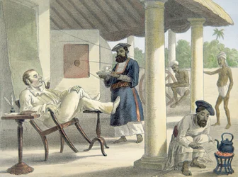Un fonctionnaire anglais et ses serviteurs indigènes, vers 1860