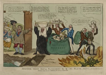 Un autre sac vert !! ou le pillage de la vaisselle de la reine. Voir le discours du Dr. L--n du 15 juillet