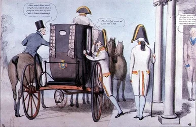 Anticipation ou la visite de la reine Sarah à Bushy, pub. 1830 (gravure en couleur)