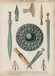 Armes et armures (lithographie en couleur)