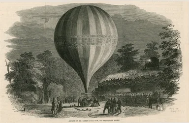 Ascension du ballon de M. Green mercredi soir; jardins de Vauxhall, Londres