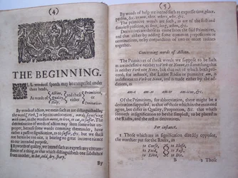 Pages de The ground-work, or foundation laid, (or so intended) for the framing of a new perfect language: and an universal or commonwriting par Francis Lodowyck, publié à Londres, 1652