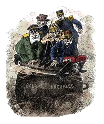 Troubles dans les Balkans - Les grandes puissances européennes représentées par la Grande-Bretagne, la France (Armand Fallieres), la Russie (Nicolas II), l