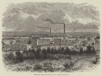 Moulins et village de Bessbrook, comté d