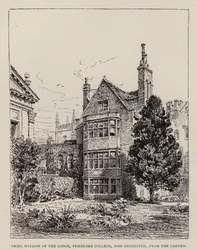 Cambridge : Fenêtre oriel du pavillon, Pembroke College, maintenant détruite, depuis le jardin