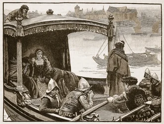 Catherine Howard conduite à la Tour, illustration de Cassells Illustrated History of England