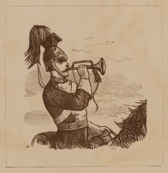 Soldat de cavalerie soufflant dans un clairon
