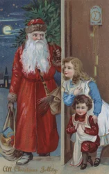 Enfants attendant le Père Noël, carte de Noël
