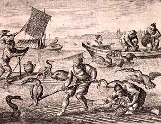 Pêcheurs chinois utilisant des cormorans pour attraper des poissons, illustration d