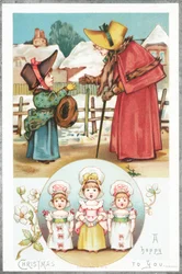 Vœux de Noël et filles chantant