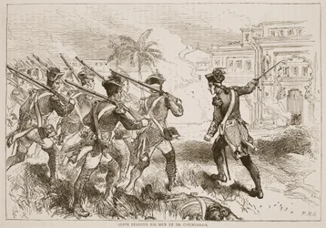 Clive menant ses hommes à Conjeveram, illustration de Cassell