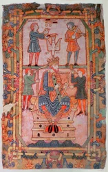 David jouant de sa harpe, du Psautier de Tibère, Winchester