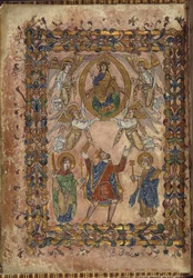 Cotton Vespasian A. VIII, f.2v Edgar offre une charte au Christ, illustration de 