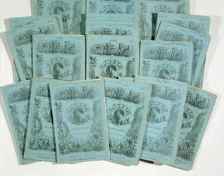 Couvertures des éditions mensuelles de Little Dorrit par Charles Dickens (1812-70), publiées vers 1856