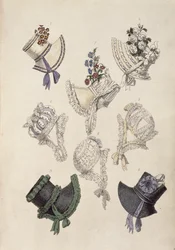 Bonnets de jour, planche de mode de Ackermann