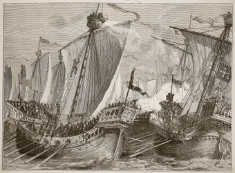 Défaite de la flotte française dans la Manche, illustration de Cassells Illustrated History of England