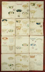 Conceptions de tasses à thé produites à la Daniel Factory, Staffordshire, vers 1845