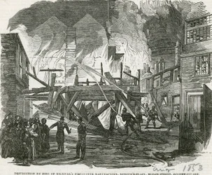 Destruction par le feu de la manufacture de pianos de Kirkman, Dufours Place, Broad Street, Golden Square