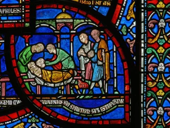 (détail) de la fenêtre du Miracle : histoire de Jordan Fitzeisulf