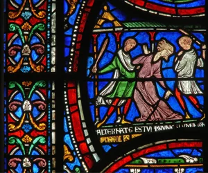 (détail) de la fenêtre du Miracle : histoire de Matilda la Folle de Cologne