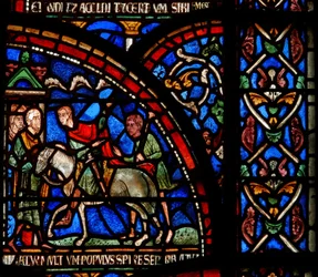 Détail de la fenêtre des Miracles représentant une scène du sauvetage de William de Gloucester